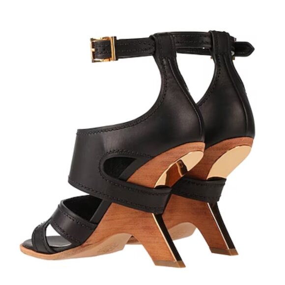 Alexander McQueen Wooden Heel Strappy Black Leather Pumps - Picture 7 of 15